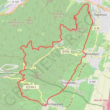 Itinéraire Saint-Hippolyte, Châtenois, distance, dénivelé, altitude, carte, profil, trace GPS