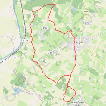 Itinéraire Précigné, entre Maine et Anjou, distance, dénivelé, altitude, carte, profil, trace GPS