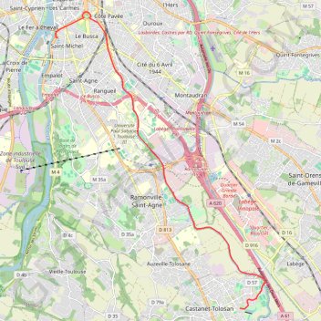 Itinéraire 4 Avenue Assolelhat (Castanet-Tolosan) - Hôtel de Région (Toulouse), distance, dénivelé, altitude, carte, profil, trace GPS