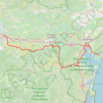 Itinéraire Entre Trèbes et Gruissan, distance, dénivelé, altitude, carte, profil, trace GPS
